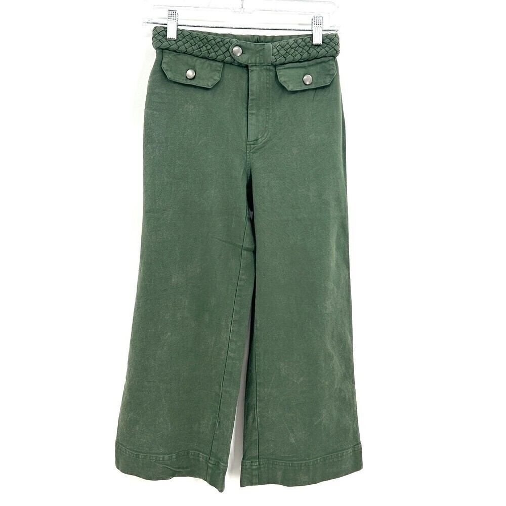 NWT CHASER Army Green Braided Waist High Rise Wide Leg Cropped Pants Size Small
